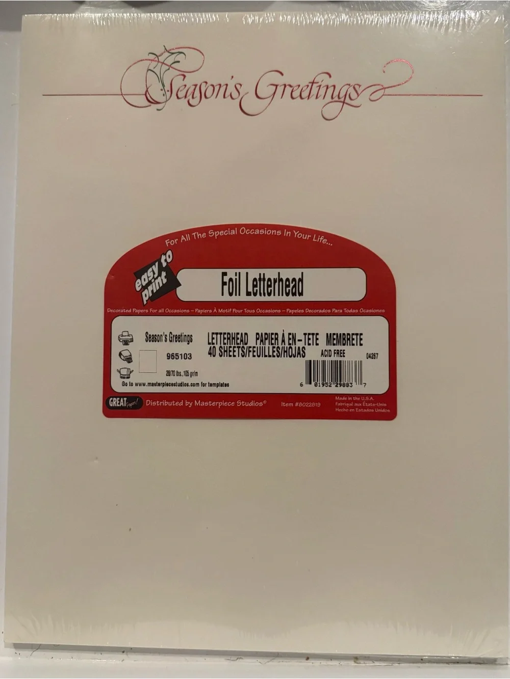 Foil Letterhead 8.5x11 Season Greetings Letterheads 40 Sheets&20NEWFoil Envelope